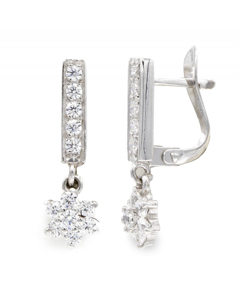 Pendientes oro blanco 18k largos circonita cierre catalán