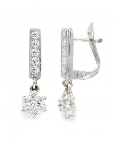 Pendientes oro blanco 18k largos circonita cierre catalán
