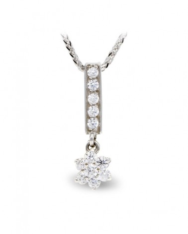 Gargantilla oro blanco 18k circonitas flor colgante