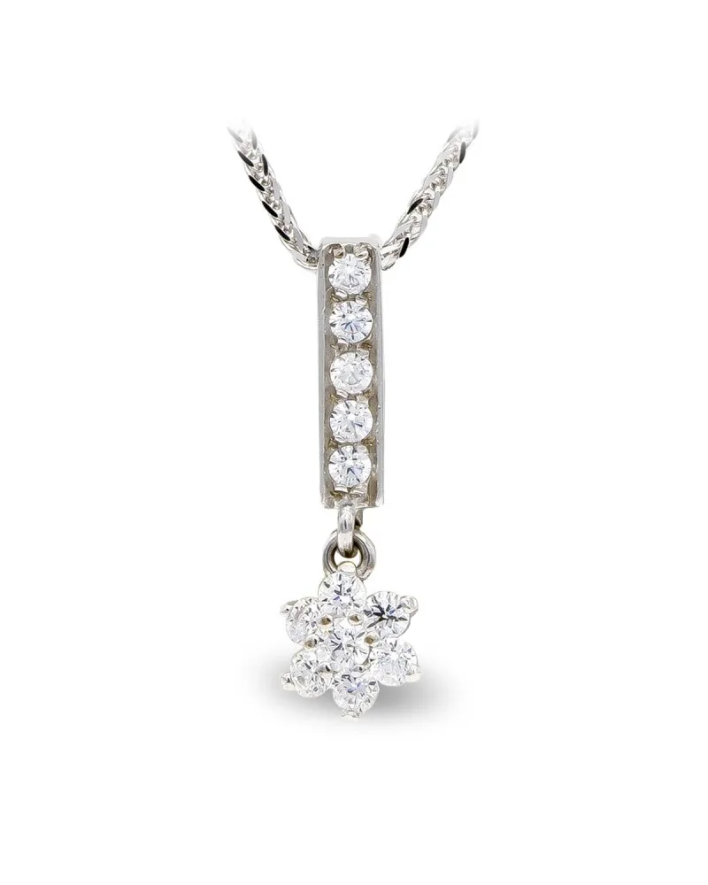Gargantilla oro blanco 18k circonitas flor colgante