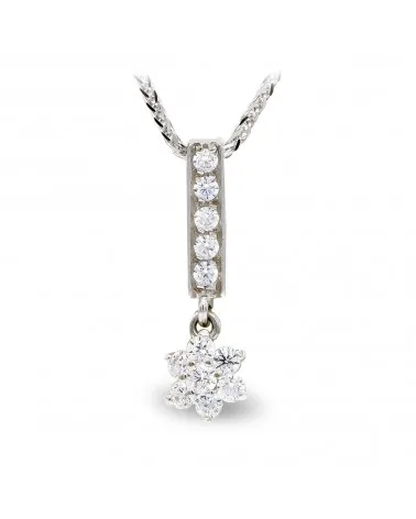 Gargantilla oro blanco 18k circonitas flor colgante