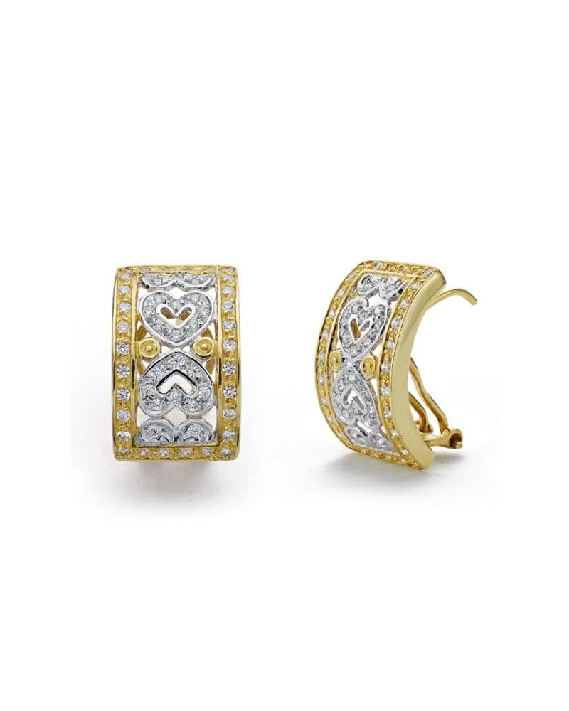 Pendientes oro 18k bicolor circonita omega 20x12 mm