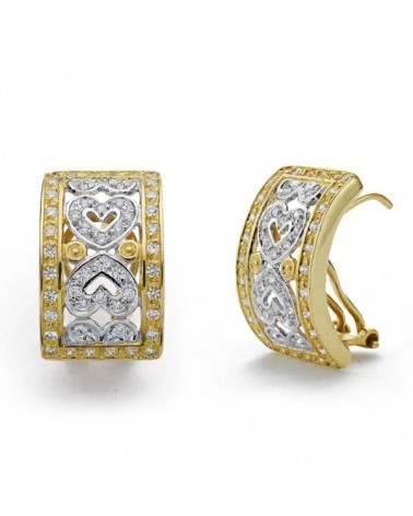 Pendientes oro 18k bicolor circonita omega 20x12 mm