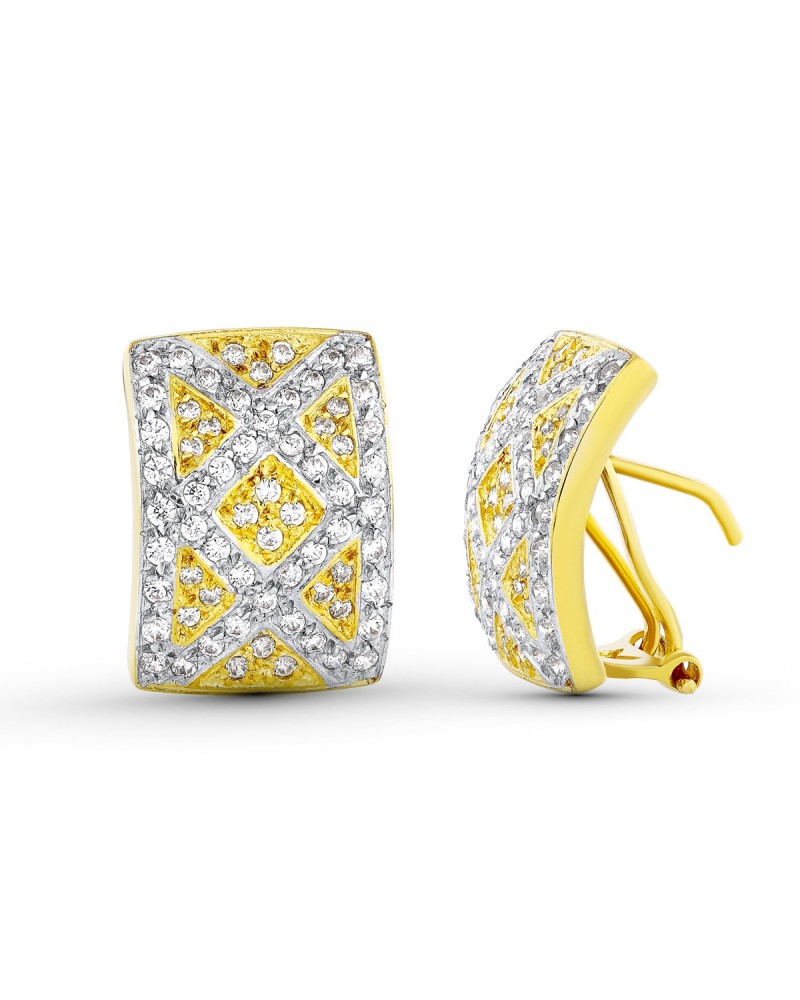 Pendientes oro 18k bicolor circonita cierre omega