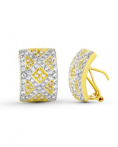 Pendientes oro 18k bicolor circonita cierre omega