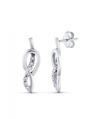 Pendientes oro blanco 18k infinito circonita 23x7 mm