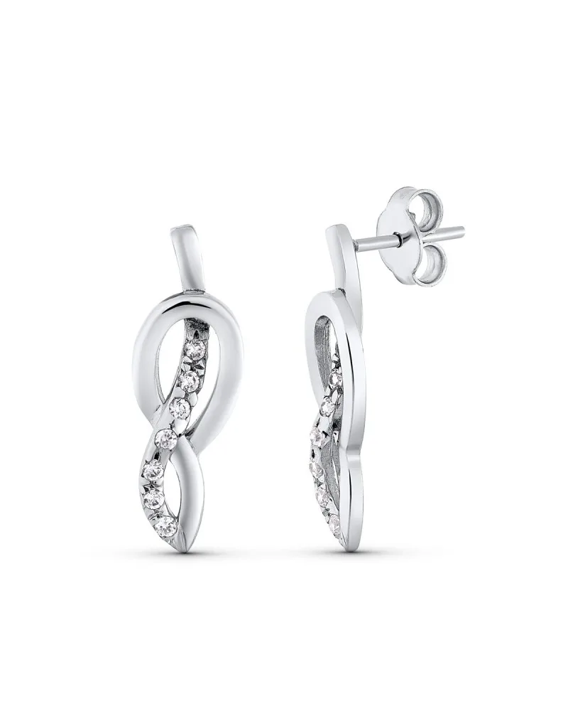 Pendientes oro blanco 18k infinito circonita 23x7 mm