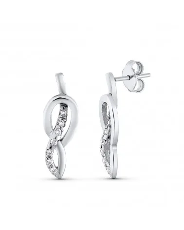 Pendientes oro blanco 18k infinito circonita 23x7 mm