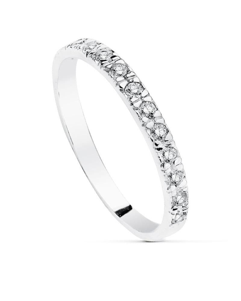 Sortija oro blanco 18k circonitas carril 2 mm