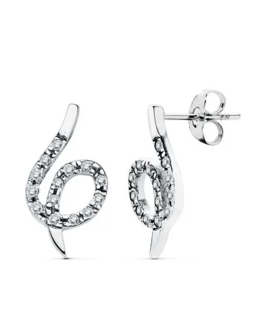 Pendientes oro blanco 18k circonita diseño original 20x10 mm