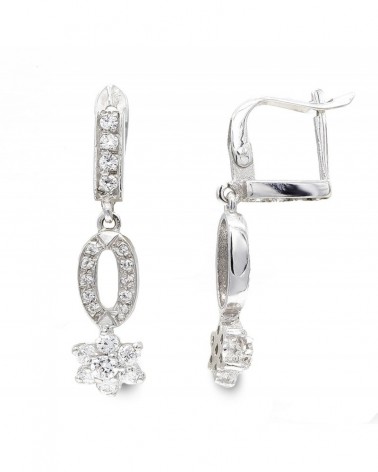 Pendientes oro blanco 18k largos circonita cierre catalán