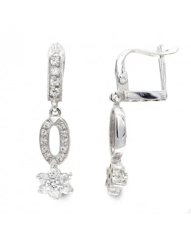 Pendientes oro blanco 18k largos circonita cierre catalán