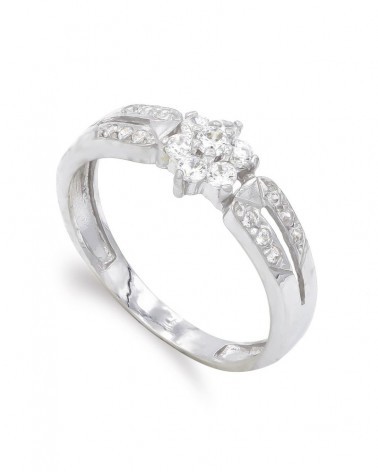 Sortija oro blanco 18k circonitas flor 6,5mm