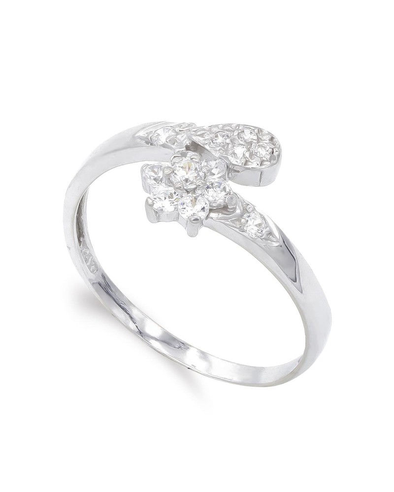 Sortija oro blanco 18k circonitas diseño floral 9mm