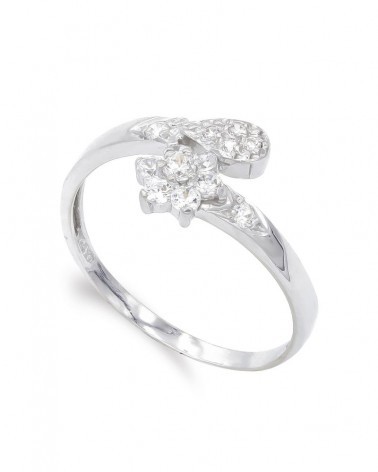 Sortija oro blanco 18k circonitas diseño floral 9mm