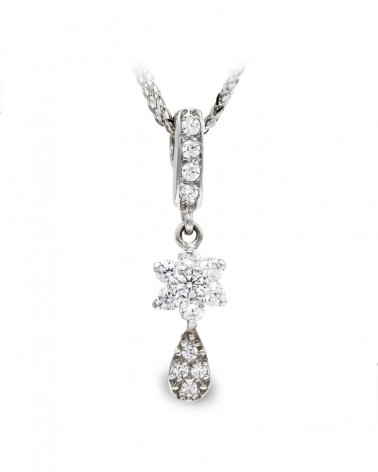 Gargantilla oro blanco 18k flor circonitas colgante