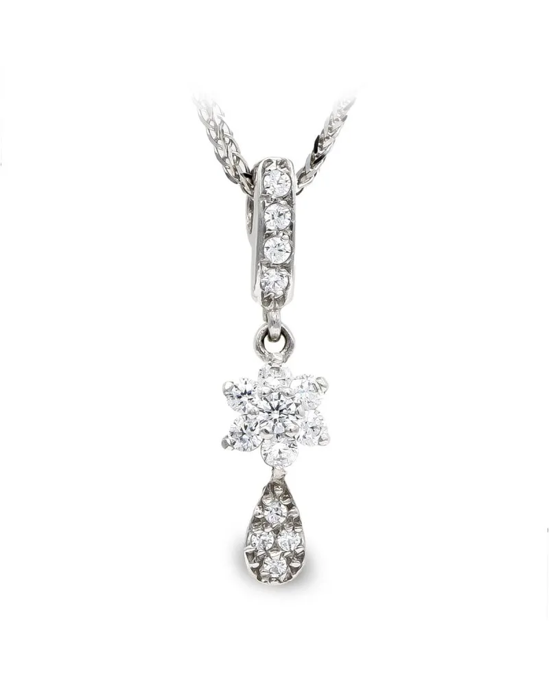 Gargantilla oro blanco 18k flor circonitas colgante