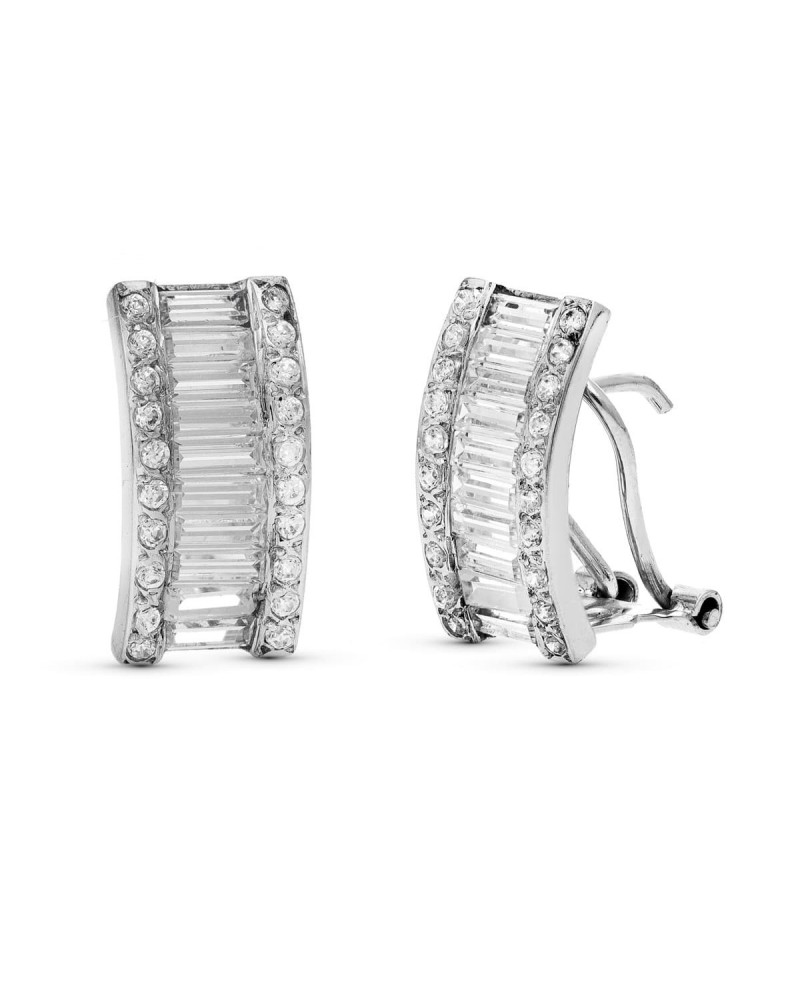 Pendientes oro blanco 18k circonita cierre omega