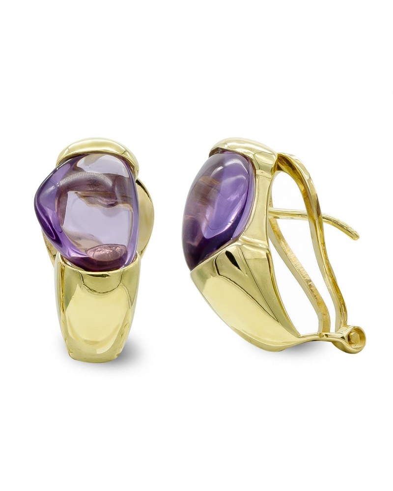 Pendientes oro 18k omega piedra color violeta