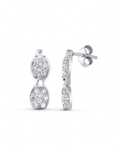 Pendientes oro 18k blanco circonita doble óvalo