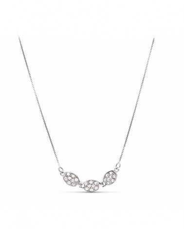 Gargantilla oro blanco 18k tres óvalos circonitas