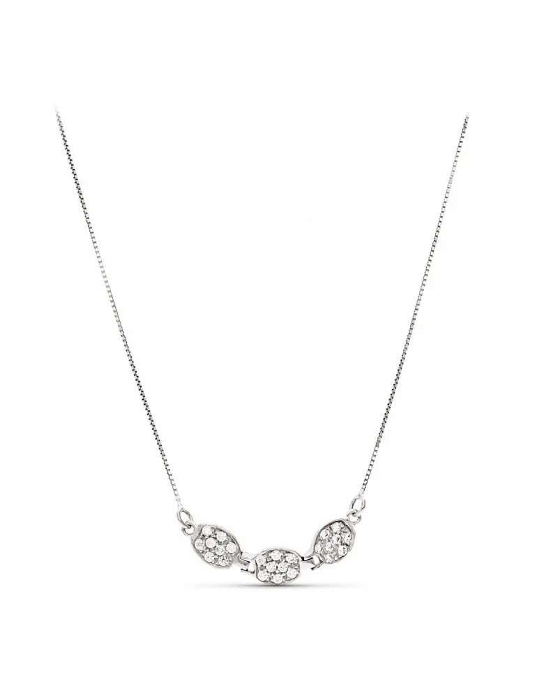 Gargantilla oro blanco 18k tres óvalos circonitas