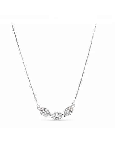 Gargantilla oro blanco 18k tres óvalos circonitas