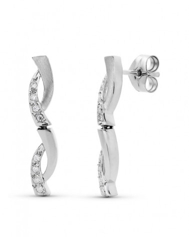 Pendientes oro 18k blanco circonita diseño curvo
