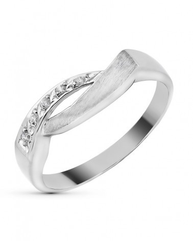 Sortija oro blanco 18k circonitas acabado mixto