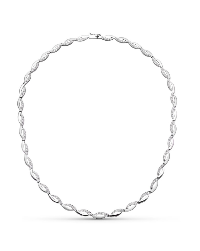 Gargantilla oro blanco 18k circonitas eslabones ondulados