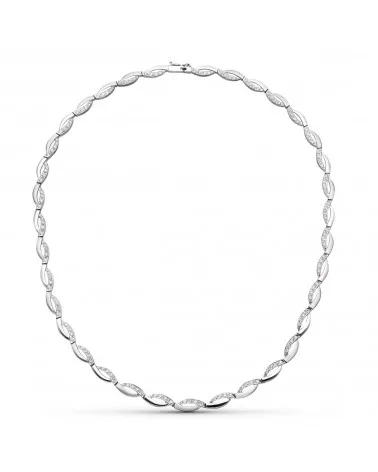 Gargantilla oro blanco 18k circonitas eslabones ondulados