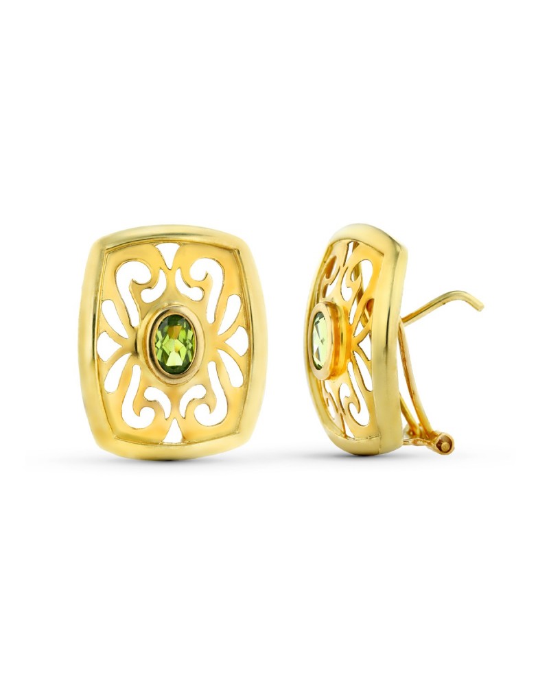 Pendientes oro 18k calados olivina cierre omega