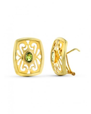 Pendientes oro 18k calados olivina cierre omega