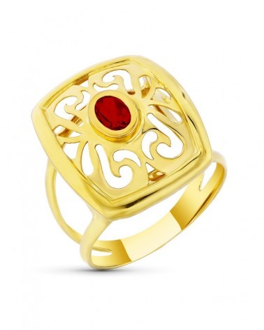 Sortija oro 18k calada circonita granate 21mm