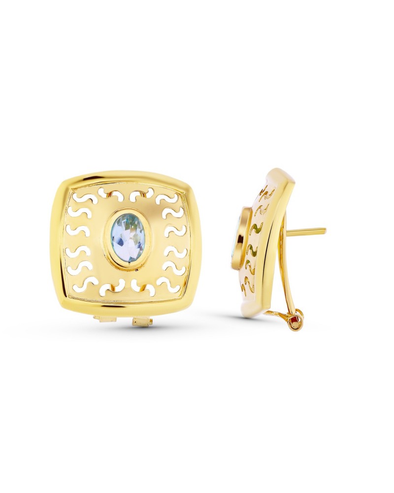 Pendientes oro 18k cuadrados calados cierre omega