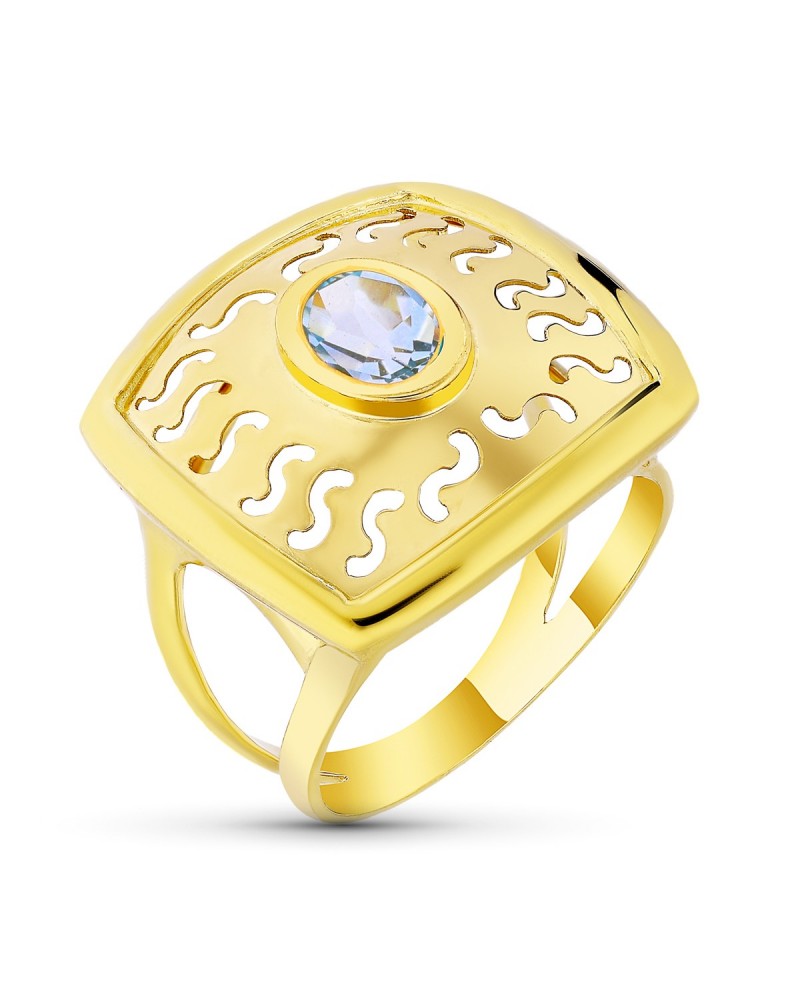 Sortija oro 18k motivo calado circonita 20mm