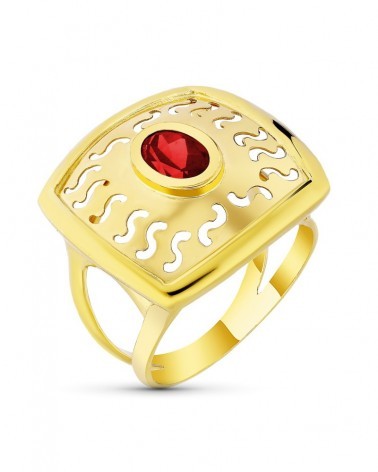 Sortija oro amarillo 18k calada circonita granate 20mm