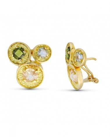 Pendientes oro 18k piedras color cierre omega 19x17mm
