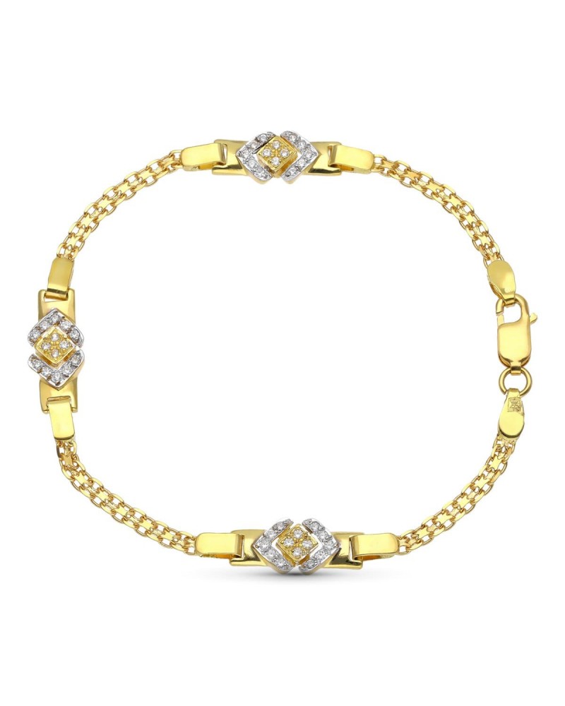 Pulsera oro 18k bicolor circonitas diseño rombos