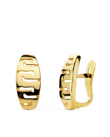 Pendientes oro 18k greca catalana 13x6 mm