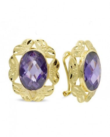 Pendientes oro 18k amatista ovalada cierre omega