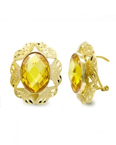 Pendientes oro 18k topacio oval cierre omega 14x10mm