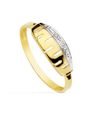 Sortija oro 18k bicolor motivo greca circonitas 6mm