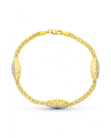 Pulsera oro 18k bicolor circonita 17,5 cm
