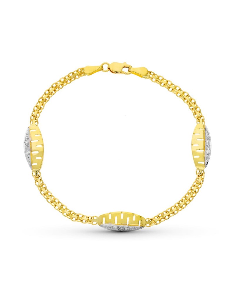 Pulsera oro 18k bicolor circonita 17,5 cm