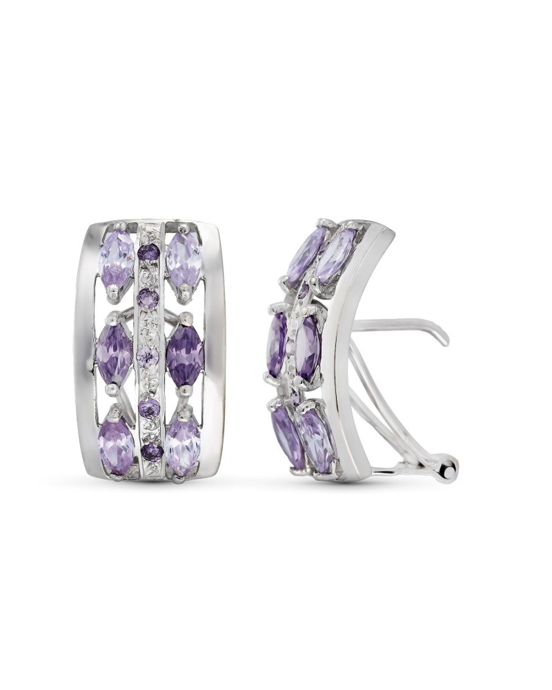 Pendientes oro blanco 18k piedras moradas cierre omega
