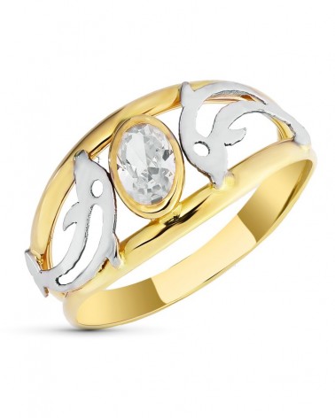 Sortija oro 18k bicolor delfines circonita 9mm