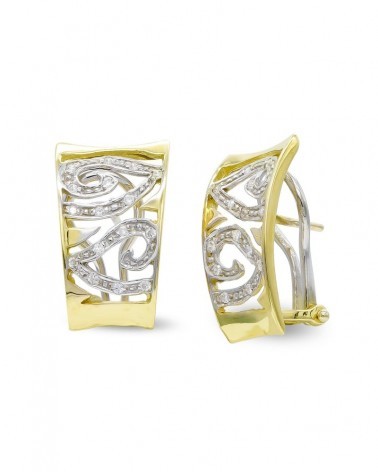 Pendientes oro 18k bicolor circonita cierre omega
