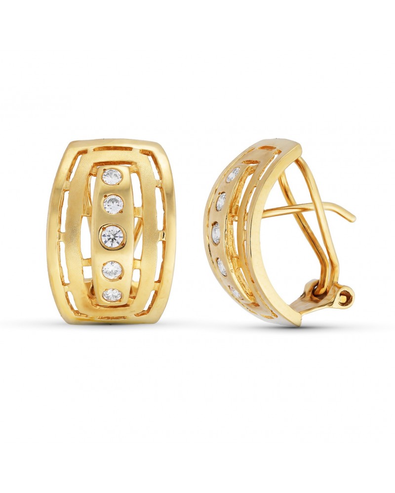 Pendientes oro 18k amarillo circonita cierre omega 17x12mm