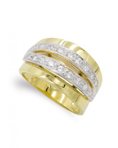 Sortija oro 18k bicolor bandas circonitas 12mm